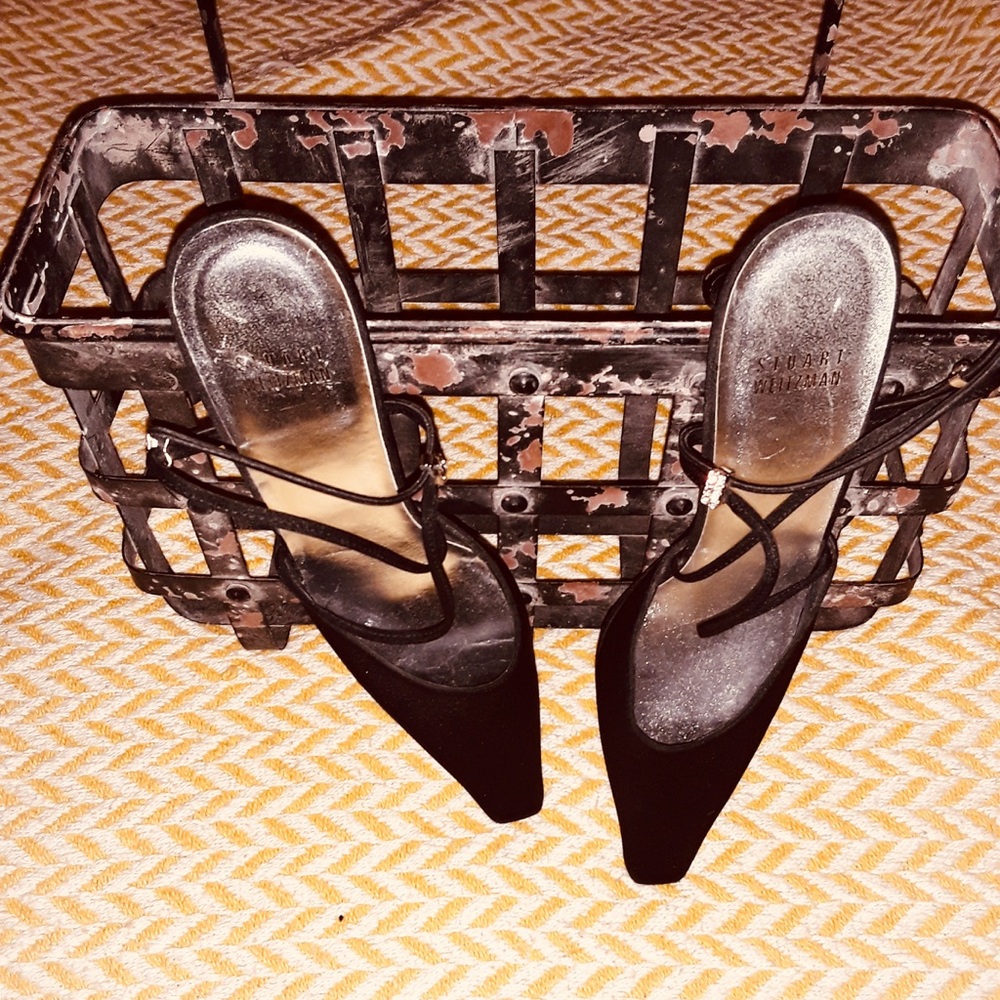 Stuart Weitzman black silk slides
